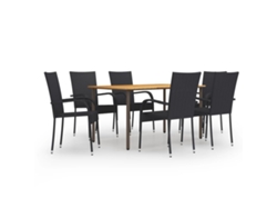 Juego de comedor de jardín de 7 piezas en mimbre sintético negro, Dkd Home Decor