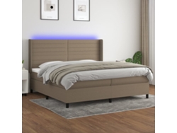Cama Box Spring Colchón Y Luces Led Tela Gris Taupe 200x200 Cm