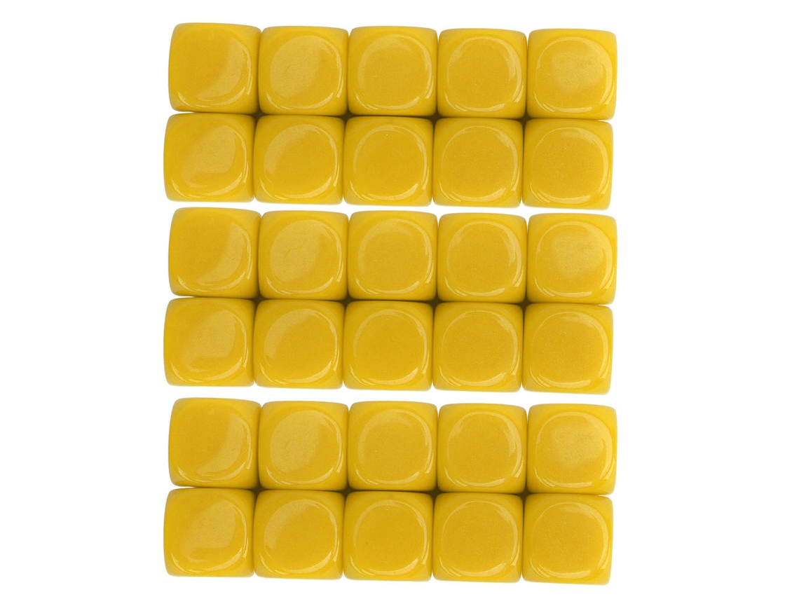 30 Dados De Plástico Blanco De 16 Mm Con 6 Caras Redondeadas Para Juegos, Fiestas, Manualidades Y Enseñanza De Matemáticas. Color Amarillo.