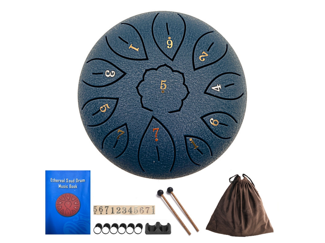 Tambor Handpan Digitallab de 6 pulgadas con 11 notas menores para niños, incluye baquetas (azul marino).