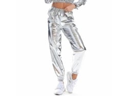 Calças holográficas femininas da moda 2026, estilo casual e descolado para balada e rua, Dkj S Prata