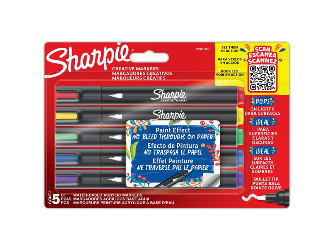 SHARPIE Rotulador Acrílico Efecto Pintura Punta Redonda 5 Colores Surtidos