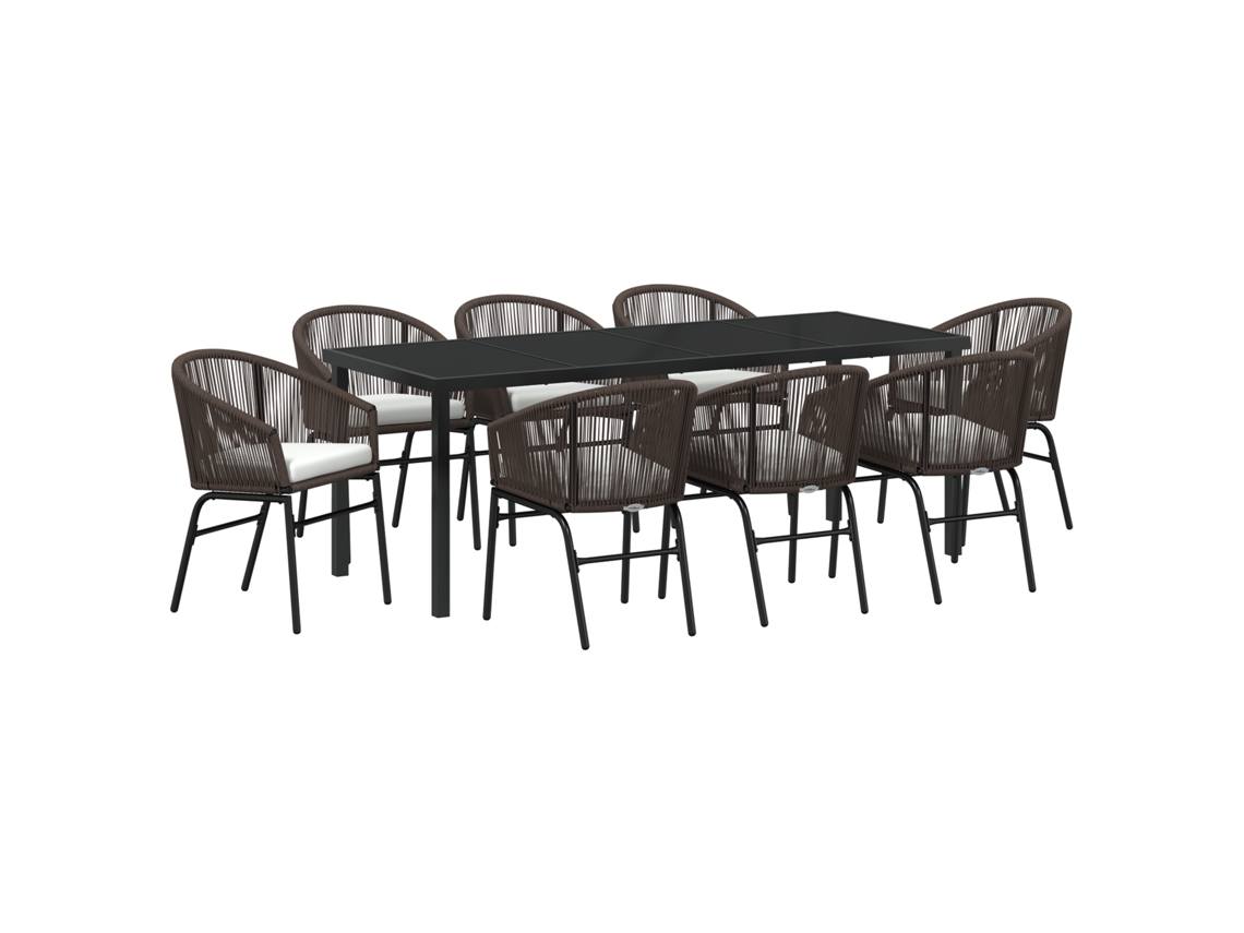 Conjunto de comedor de jardín Vidaxl de 9 piezas en ratán marrón