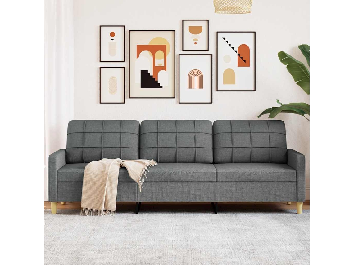 Sofá De 3 Plazas | Sofá De Salón | Sofá De Descanso De Tela Gris Oscuro 210 Cm