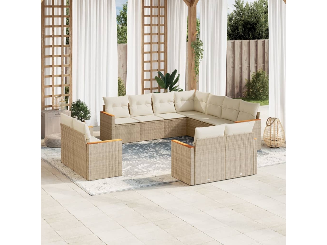 Conjunto de sofá de jardín de 11 piezas con cojines, mimbre sintético beige, DKD Home Decor