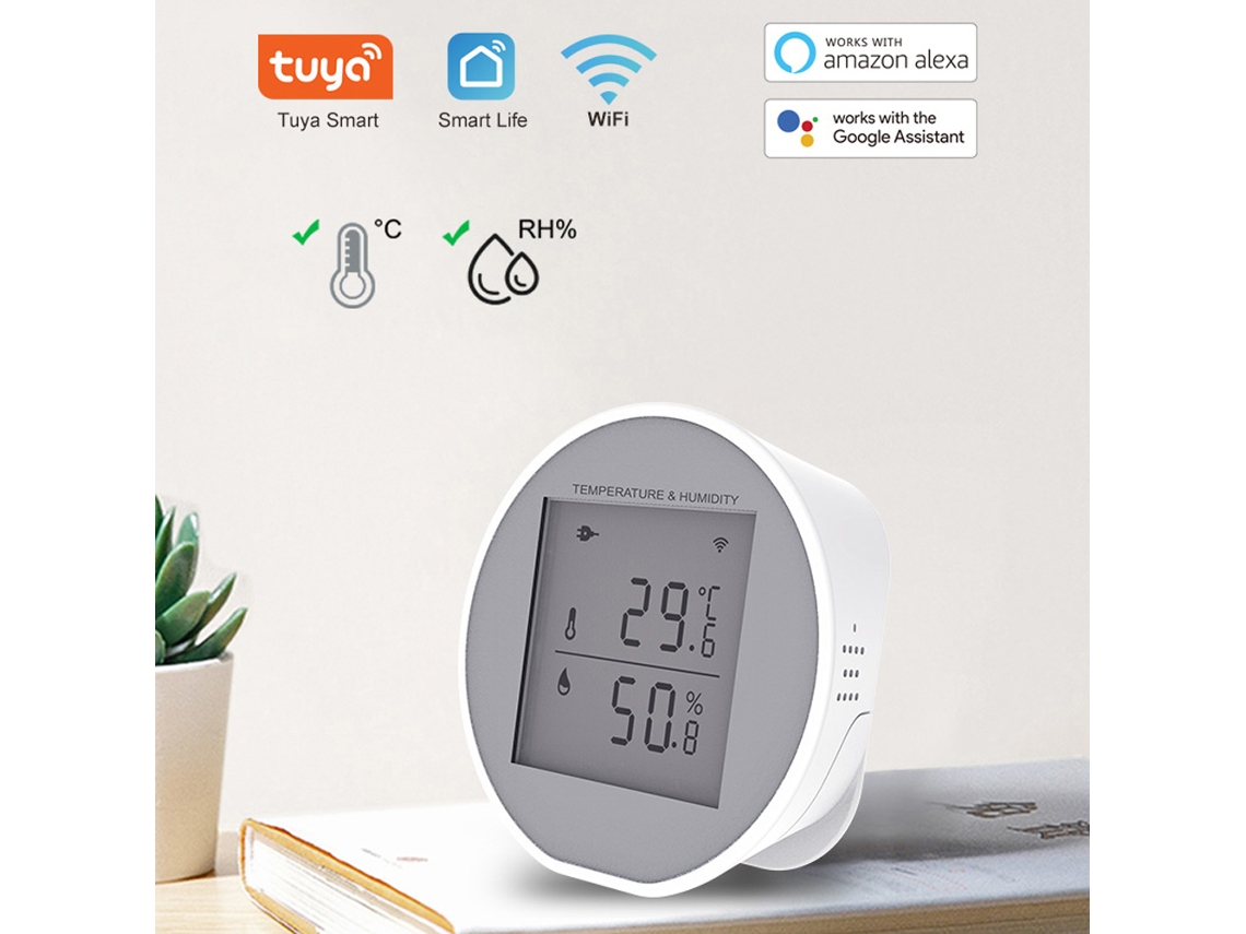 Sensor De Temperatura Y Humedad Tuya Wifi Con Alarma, Compatible Con Alexa Y Google Home.