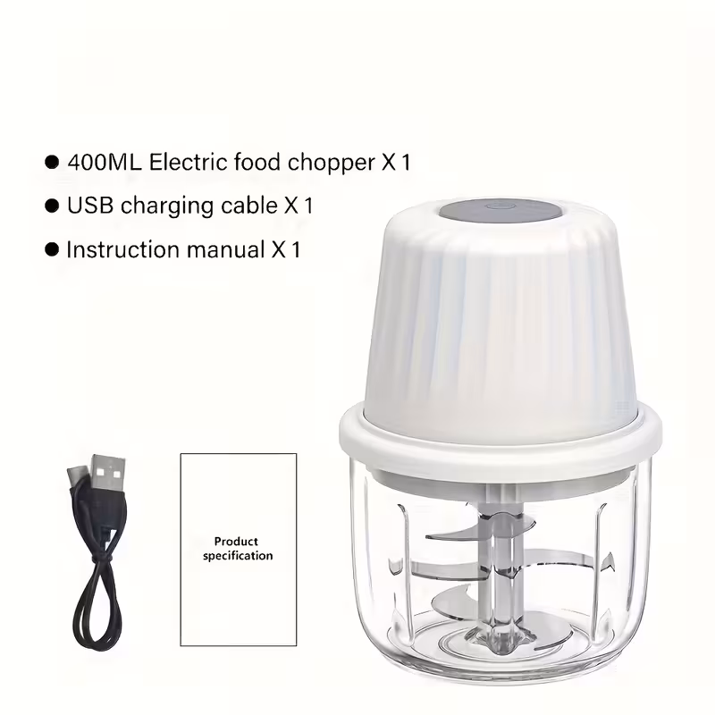 Mini Picadora Eléctrica De Alimentos De 400 Ml, Sistema De 6 Cuchillas Prensador De Ajos Y Picador De Verduras Portátil.