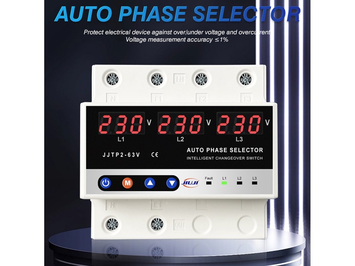 Protector De Tensión Trifásico Con Conmutación Automática De Fases, Pantalla Digital Ajustable Y Microcontrolador.