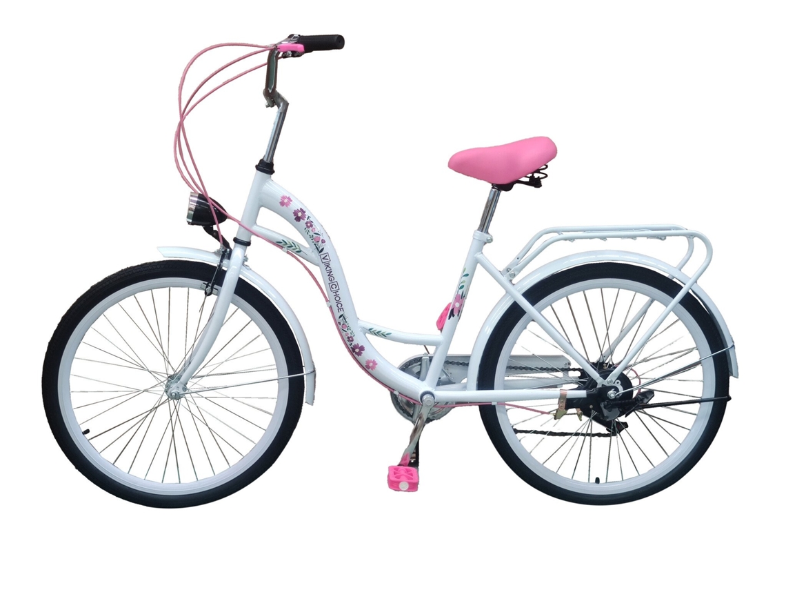 Bicicleta para niños, 24 pulgadas, 6 velocidades, blanca, rosa, B.active