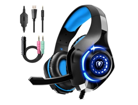 Auriculares para Juegos para Ps4 Ps5 Xbox One Switch Pc con micrófono con cancelación de Ruido Sonido estéreo de Graves Profundos Azul BISBISOUS