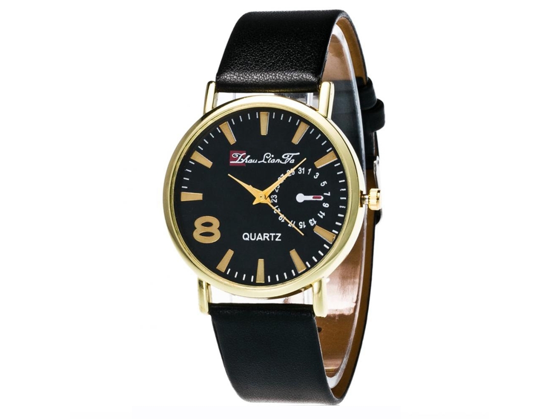 Reloj De Pareja De Cuero Pu Con Cuarzo Y Dial Redondo Zhoulianfa Sport Negro