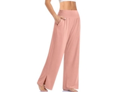 2026-pantalones De Yoga De Pierna Ancha Para Mujer De Cintura Alta Con Bolsillos Y Lazada Ajustable L Rosa