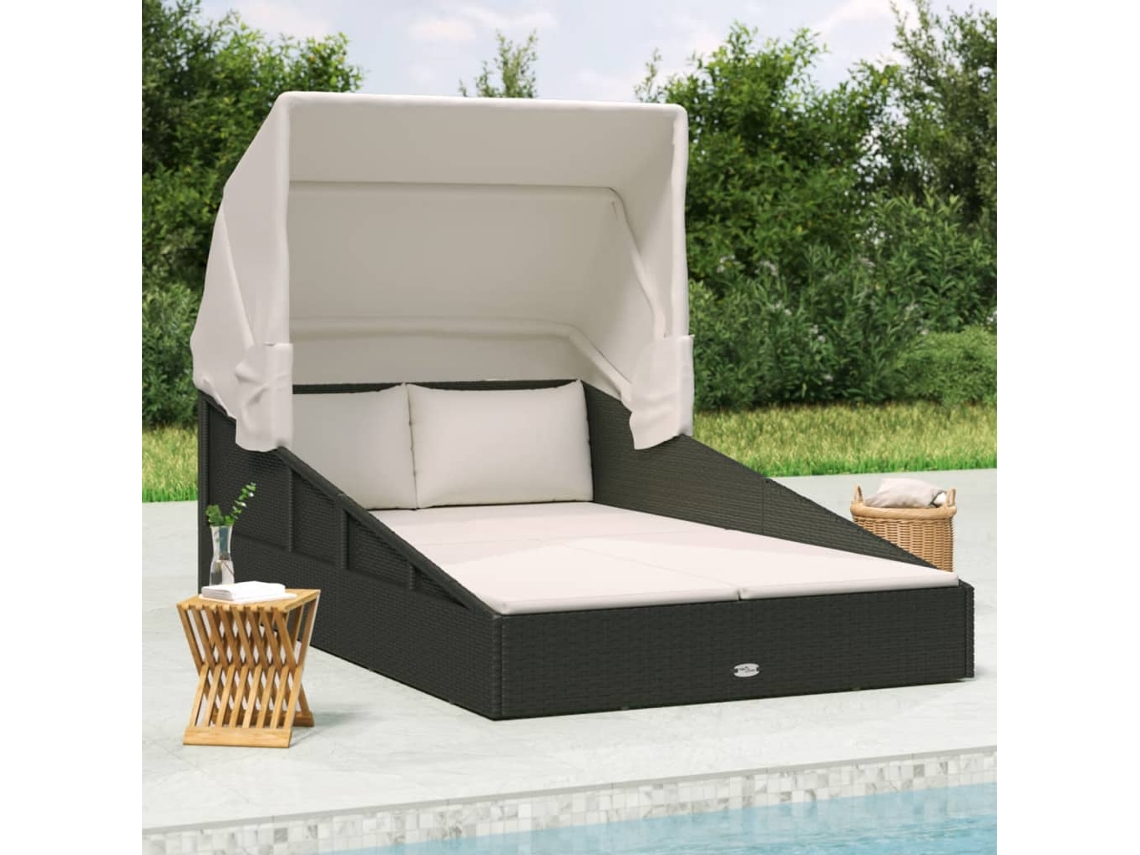 Tumbona HARLANV1 con techo plegable, 200x114x128 cm, de mimbre.