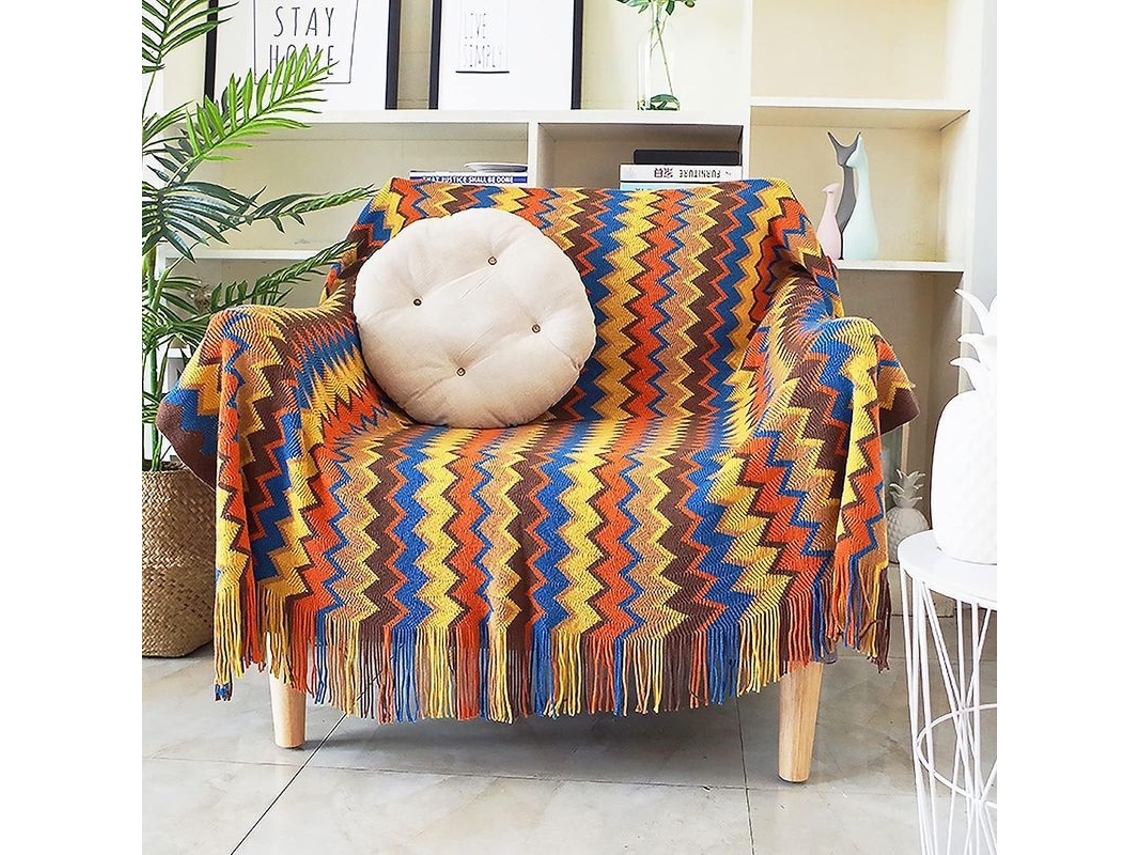 Manta De Lana Con Borlas, Estampado Bohemio De Pata De Gallo, Cómoda Para Sofá Y Silla, 130 X 230 Cm.