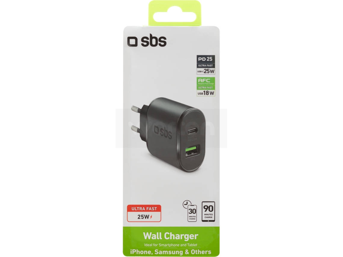 Cargador USB-C SBS 25W Negro