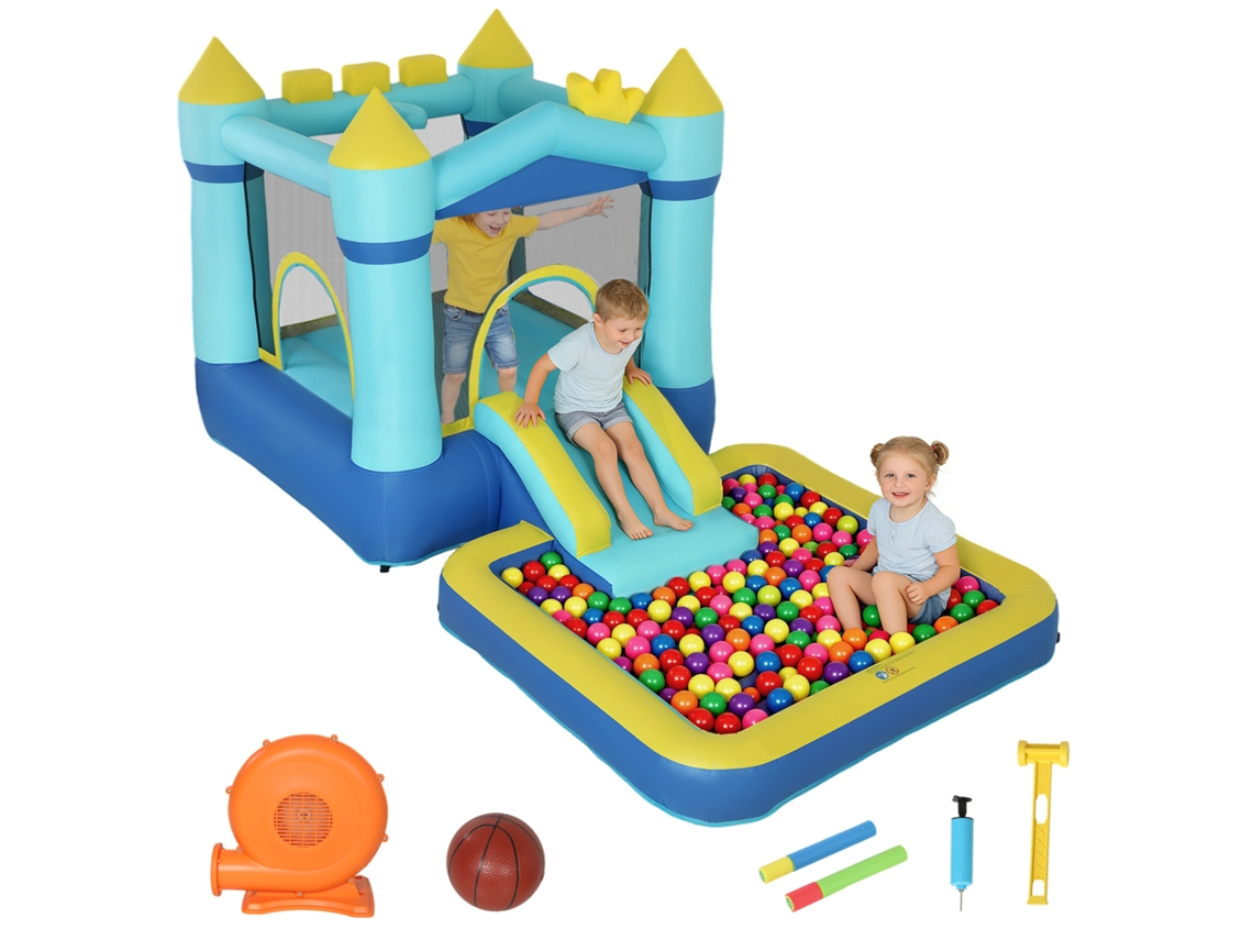 Castillo Hinchable 4 En 1 Para Niños: Tobogán, Cama Elástica Y Piscina - Azul