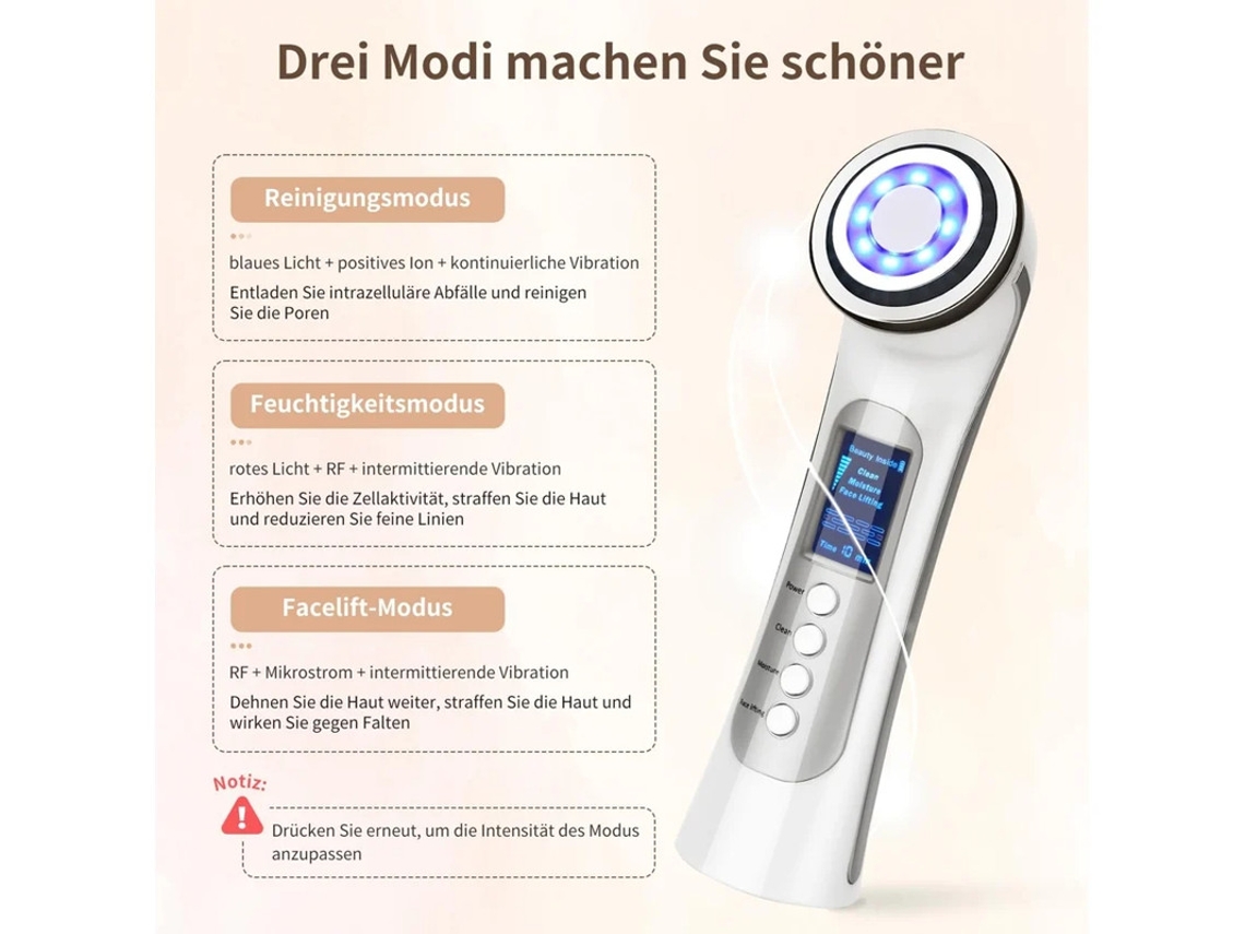 Masajeador facial 5 en 1 Bestvite Dispositivo de fotorejuvenecimiento ultrasónico Radiofrecuencia y fototerapia LED Antiarrugas y