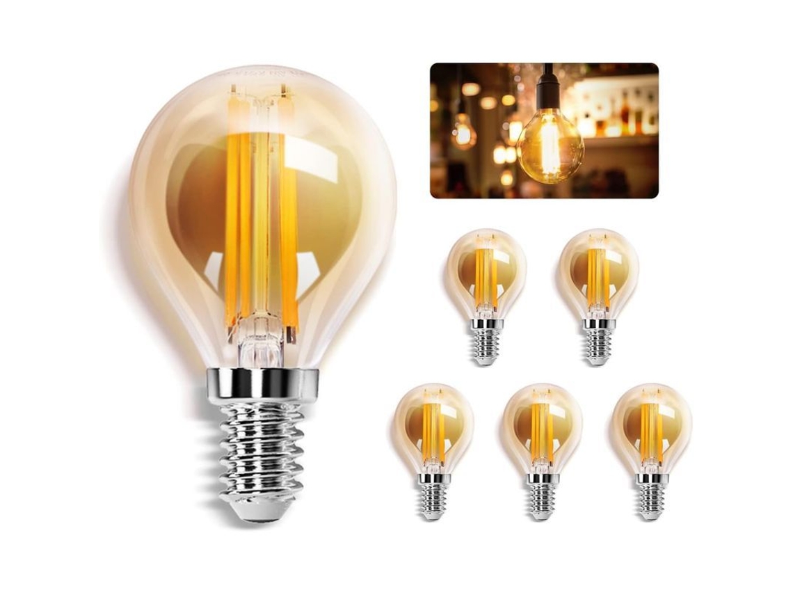 Bombilla Led De Filamento E14, Blanco Cálido 2700k, 400lm, 4w (equivalente A 37w), G45, Paquete De 5 clase Energética F