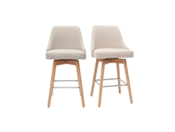 Set de 2 taburetes de cocina nórdicos de tela beige y madera maciza 65cm HASTA MILIBOO