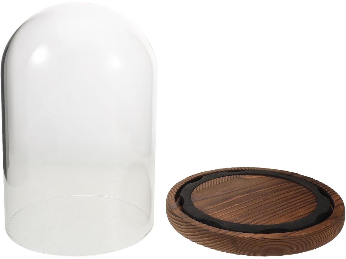 Campana Cristal Vintage Exhibición Conservación Madera Cúpula Vidrio Transparente Ideal Relojes Péndulo