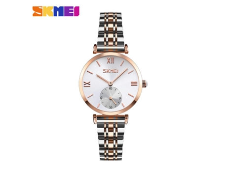 Relojes simples para parejas Reloj con correa de acero inoxidable para hombres y mujeres: concha dorada y esfera plateada para mujeres LUUCOZK