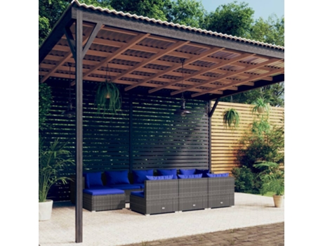 Conjunto 10 de muebles de jardín VIDAXL y cojines ratán sintético gris