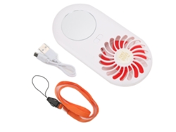 Ventilador portátil con espejo, pequeño, recargable por USB, rojo.