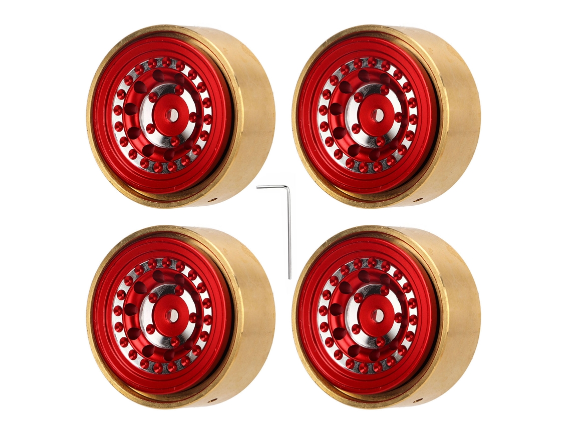 4 Ruedas Beadlock Rc De Aleación De Aluminio Y Latón Para Coche Rc Watchman Fms Fcx24 A Escala 1/18 Y 1/24 - Rojo