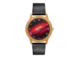Reloj De Pulsera De Malla Moda Para Mujer Y Hombre Con Dial Redondo De Cuarzo Negro