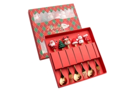 Conjunto de Talheres de Aço Inoxidável de Natal 6 Und 