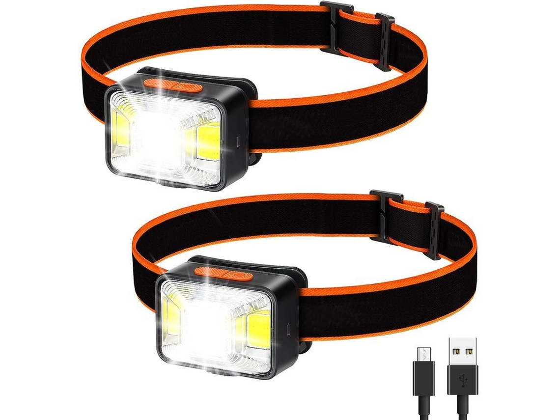 2026-linterna Frontal Led (2 Piezas) 1800 Lux 5 Modos Recargable Usb Impermeable Ipx5 Para Camping Pesca Running Ciclismo