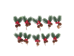 10 Palitos Decorativos Navideños Con Piñas Y Bayas Rojas - Delicados Y Decorativos Para Navidad
