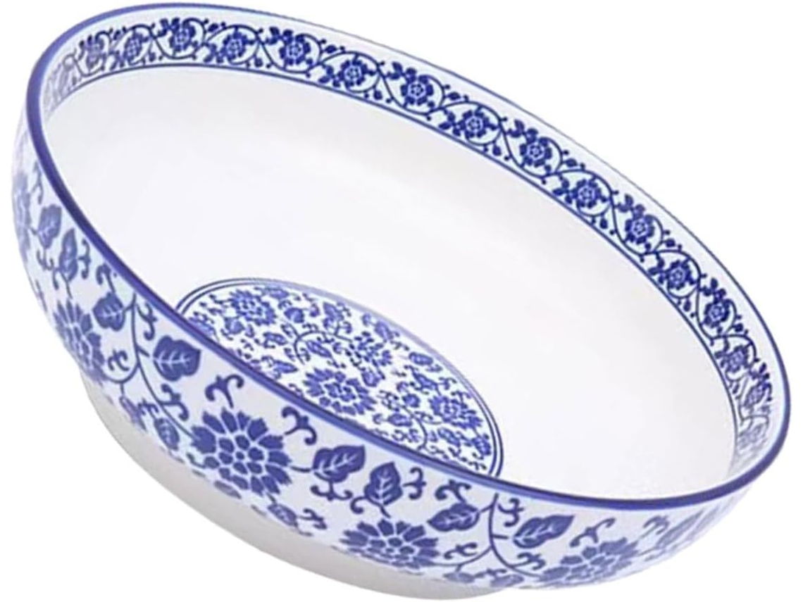 Bol Chino Para Sopa De 23 Cm, Azul Y Blanco, De Cerámica Apta Para Microondas Y Alimentos.