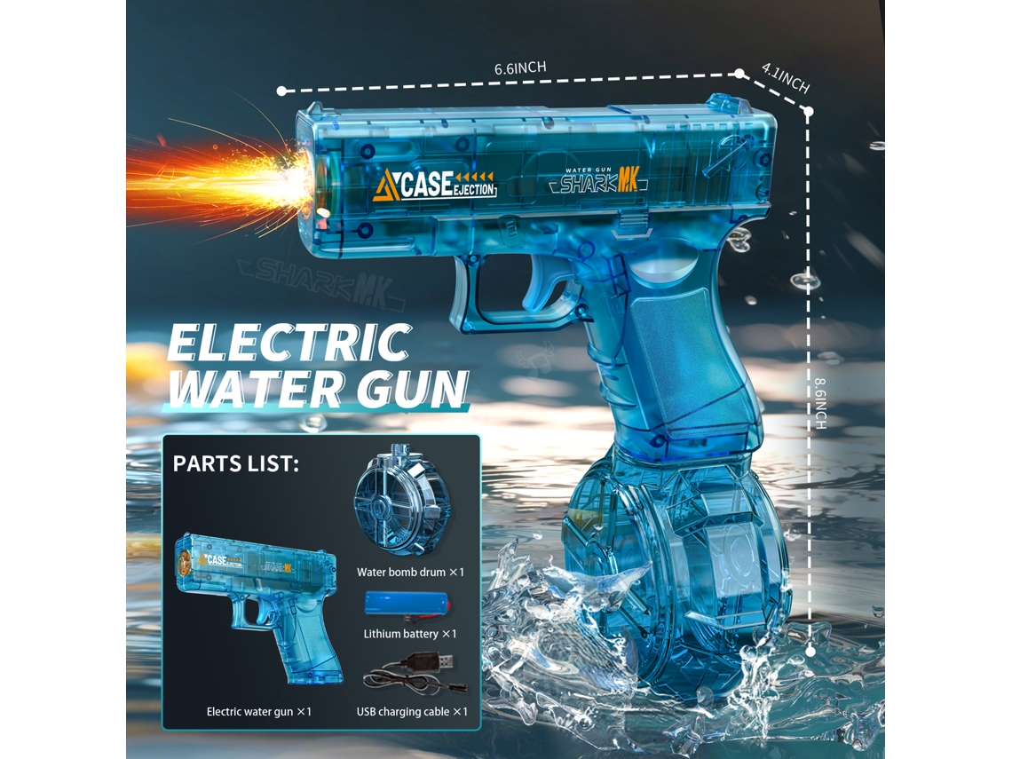 Pistola de agua eléctrica de juguete para niños con simulación de lanzamiento y retroceso, con luz y sensor automático. Mdug (azul)