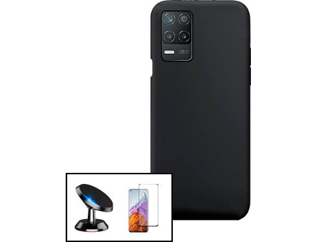 Carcasa + Protector + Soporte Magnético Realme 8 5G PHONECARE Silicona Líquida Negro