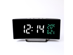 Reloj Despertador Con Espejo Curvo Led, Reloj Digital, Termómetro E Higrómetro, Ajuste De Brillo En Tres Niveles - Blanco Y Verde