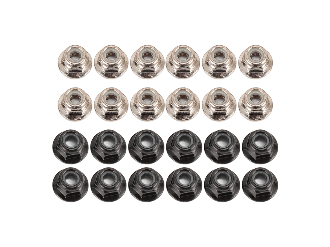 24pcs Porcas De Fixação M4 De Metal Com Borda Anti-deslizante Para Carros Rc 1/10 Acessórios Preto E Prata
