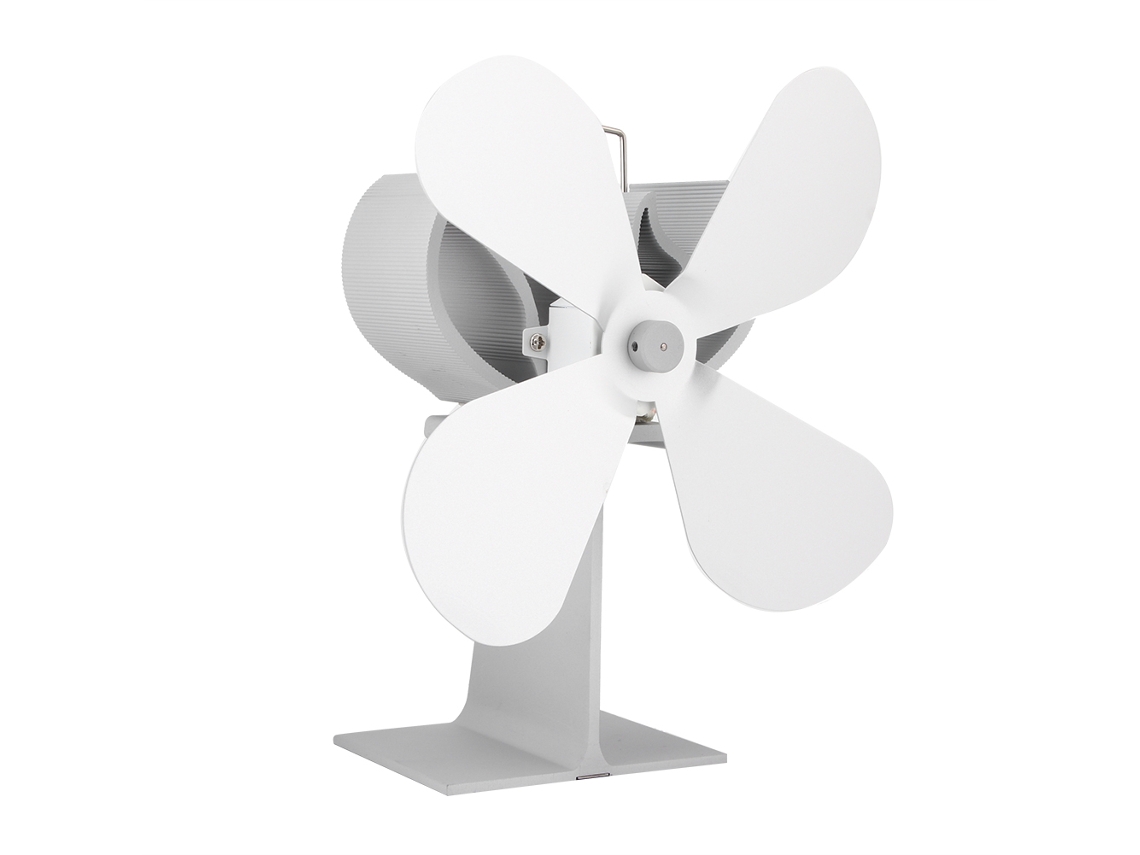 Ventilador de calor para estufa de leña, 4 aspas, blanco