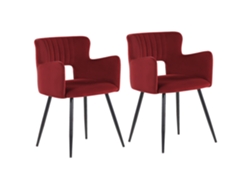 Conjunto de 2 cadeiras de refeição com apoios de braços BELIANI Sanilac de Veludo Vermelho 52x44x75