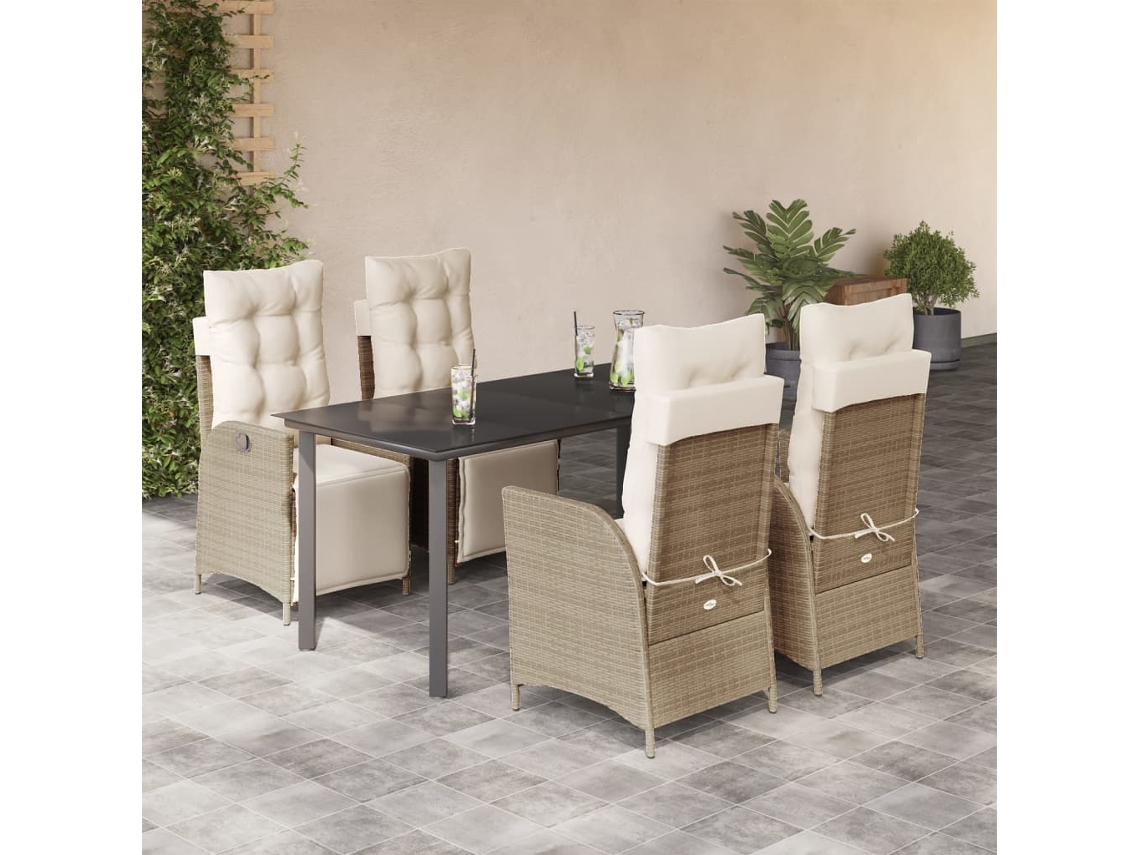 Juego de comedor de jardín de 5 piezas con cojines, mimbre sintético beige, Dkd Home Decor