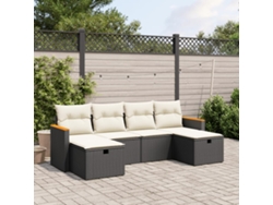 Conjunto de sofá de jardín de 6 piezas con cojines, mimbre sintético negro, DKD Home Decor