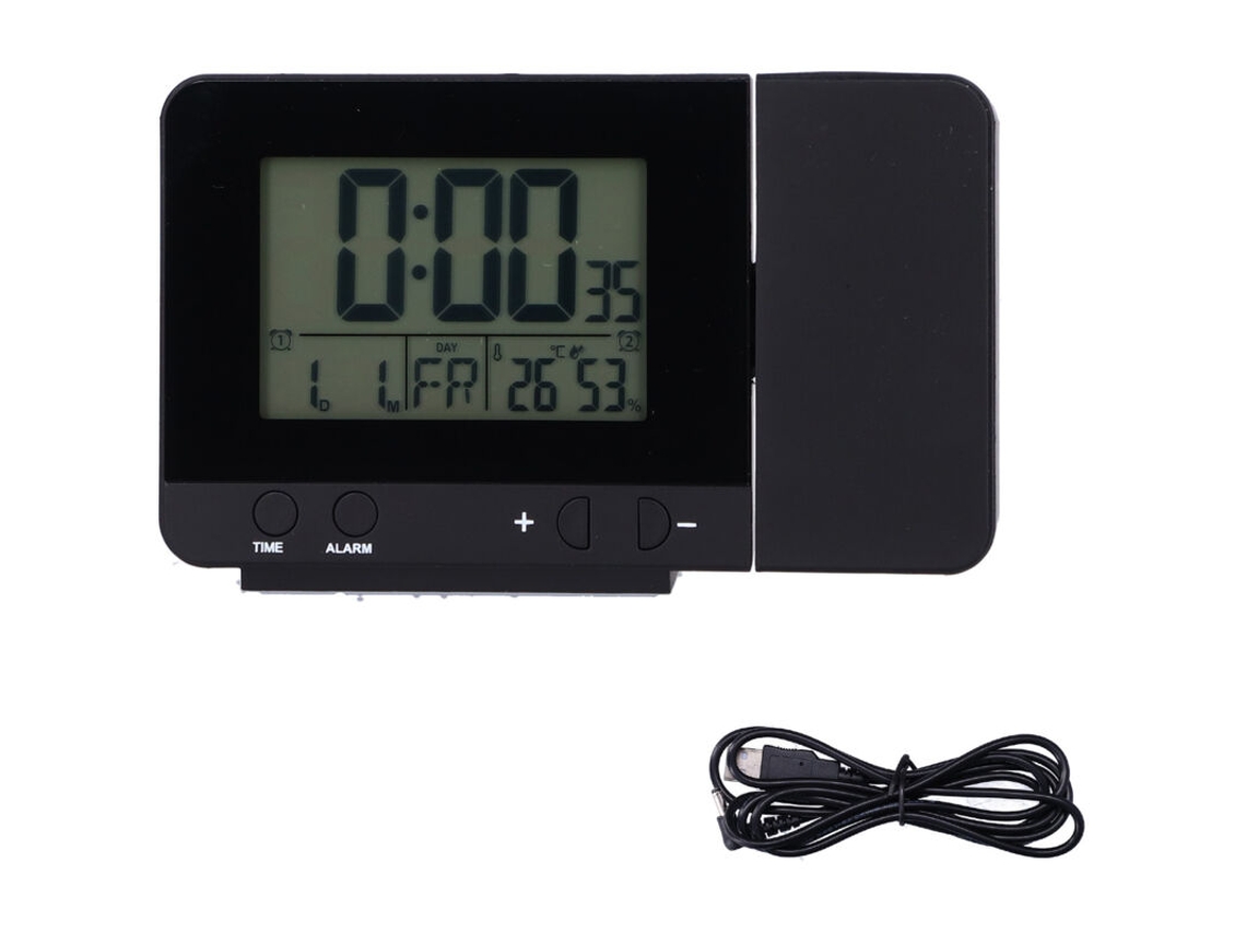 Reloj De Proyección Negro Con Pantalla Lcd Para Temperatura Y Hora, Coche