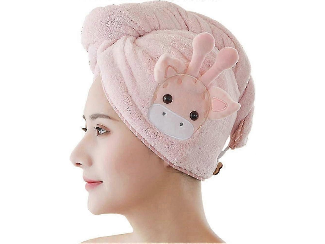 Toalla de microfibra para el cabello con forma de animalito, súper absorbente, de secado rápido, estilo turbante, con botones. Rosewell (2 unidades, rosa)
