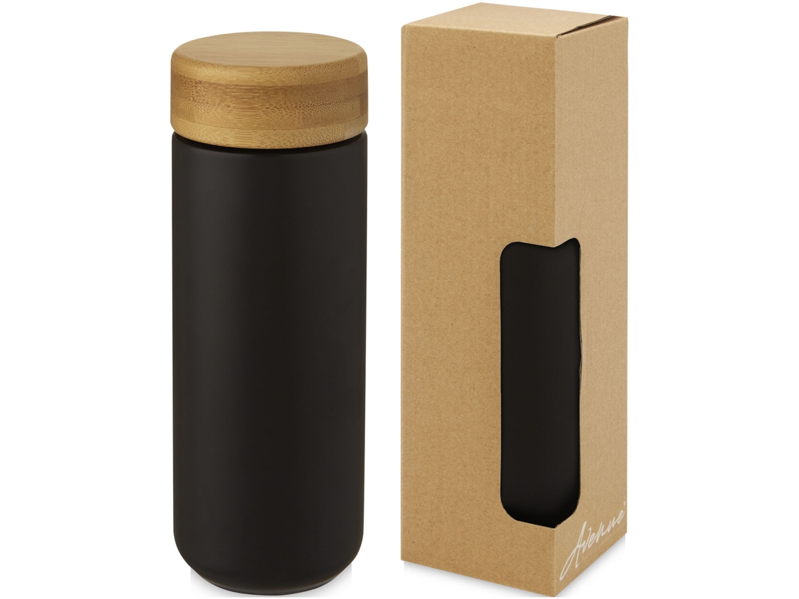 Vaso De Cerámica De 300 Ml Con Tapa De Bambú "lumi"