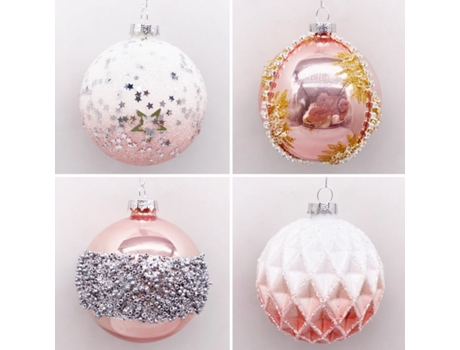 Set de 4 Bolas de Navidad Plateadas 8cm Bolas de Adornos de Árbol de Navidad