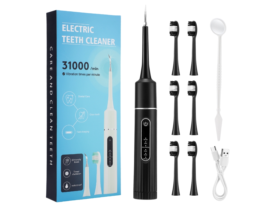 (negro Con Cabezal De Cepillo) Cepillo De Dientes Eléctrico Resistente Al Agua Con Escáner Dental De Vibración Sónica