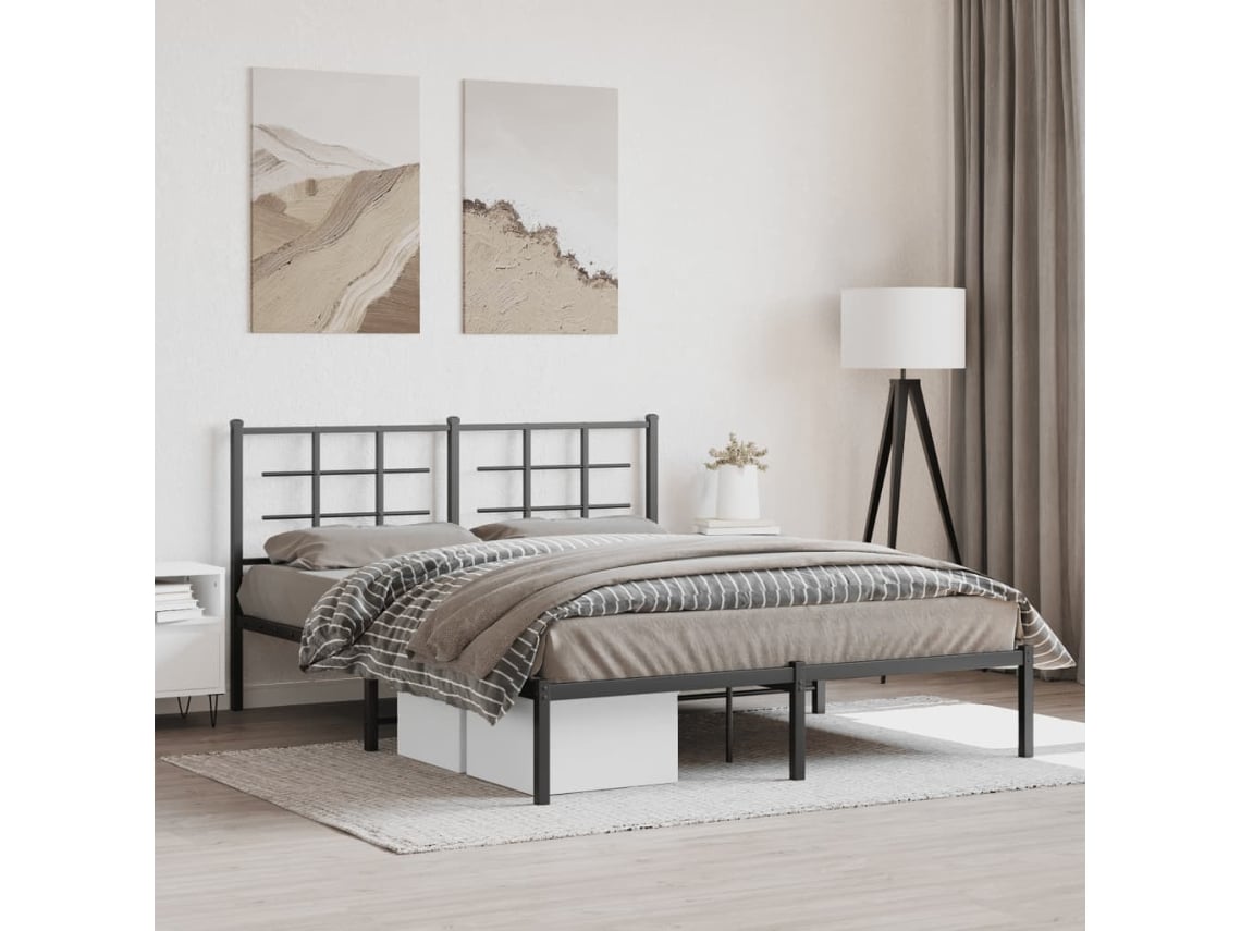 Estructura Cama Sin Colchón Con Cabecero Metal Negro 160x200 Cm