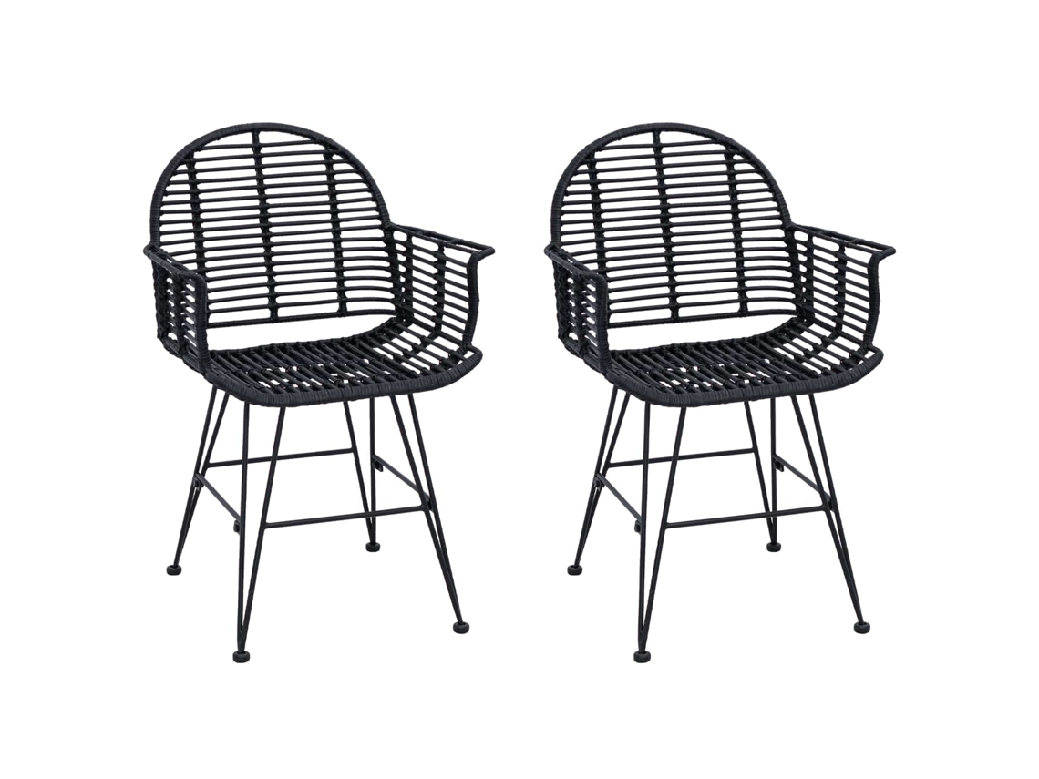 Juego de 2 sillas de comedor Vidaxl de ratán y hierro, color negro, 57 x 55 x 85 cm