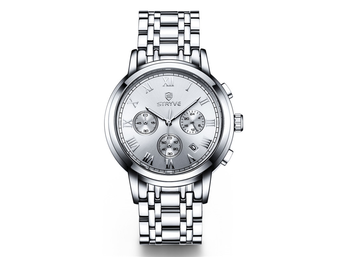 Reloj de negocios MDUG para hombre con seis agujas, calendario y multifunción (blanco plateado)