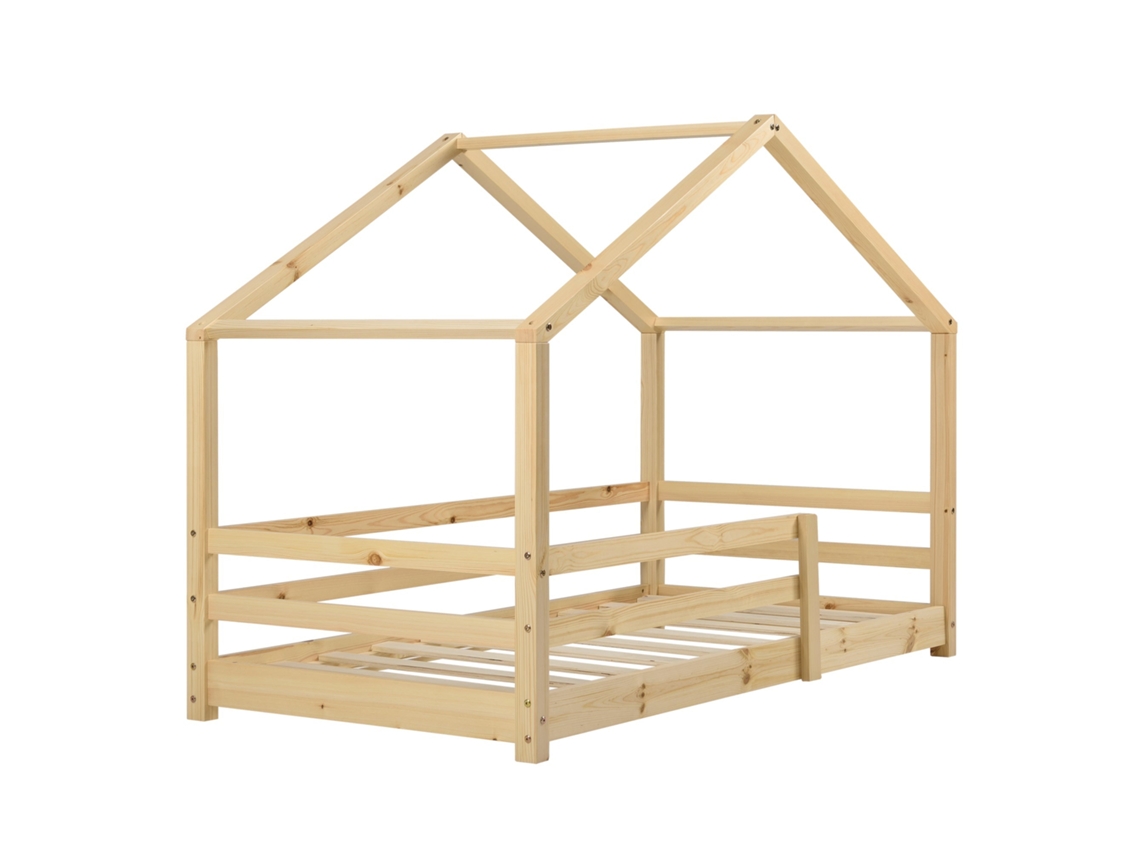 Cama Forma Casa Con Somier Y Barras de Seguridad 80X160 Cm Pino Madera Natural 030005525 MOBIKASA
